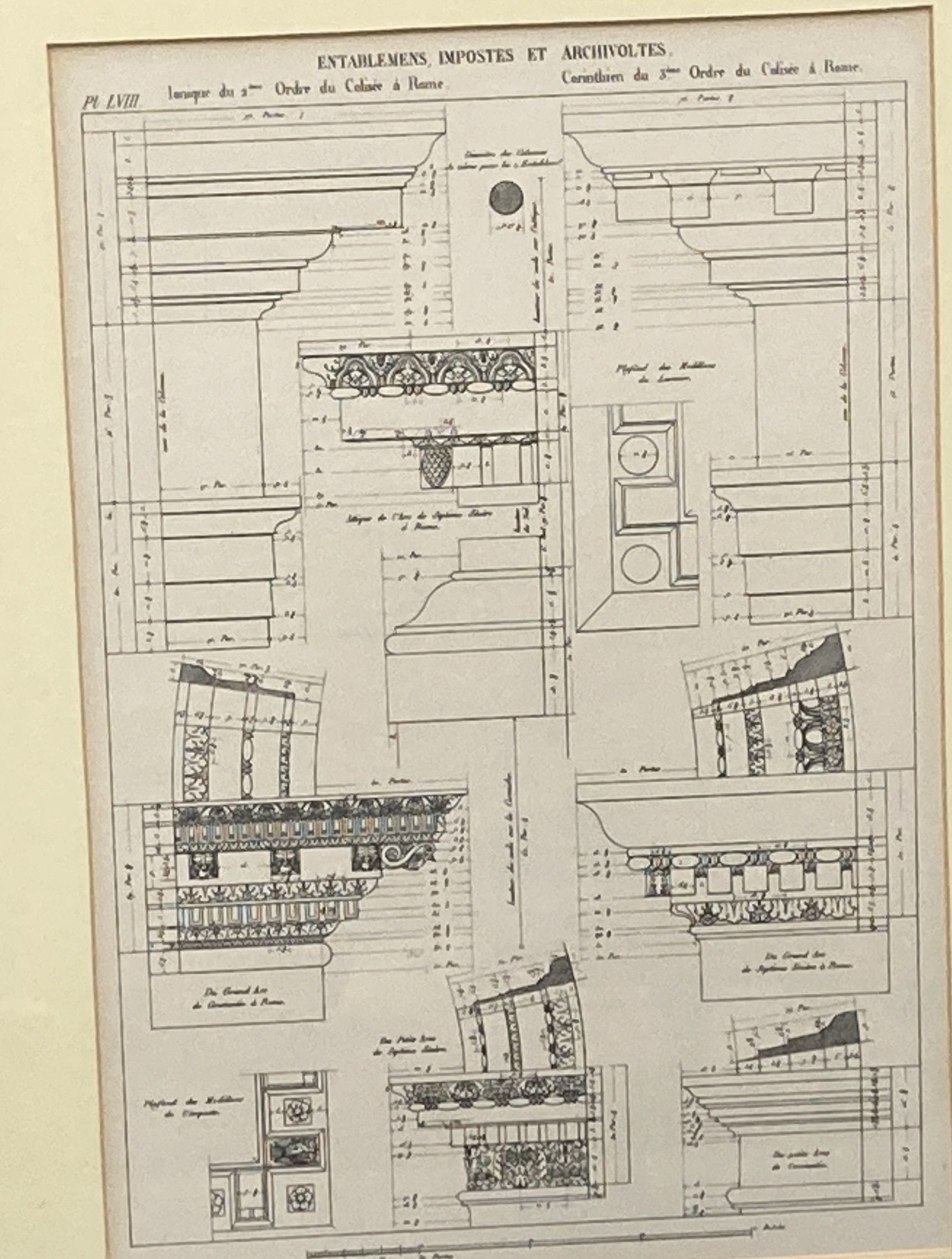 Three 19th century French architectural study engravings, 30 x 21cm